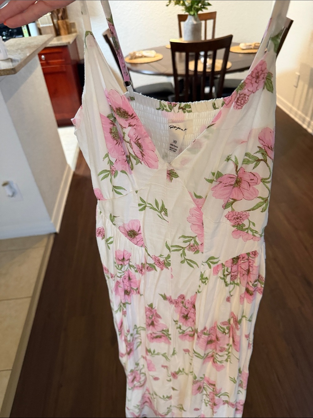 White Maxi Sundress with Pink Floral Print